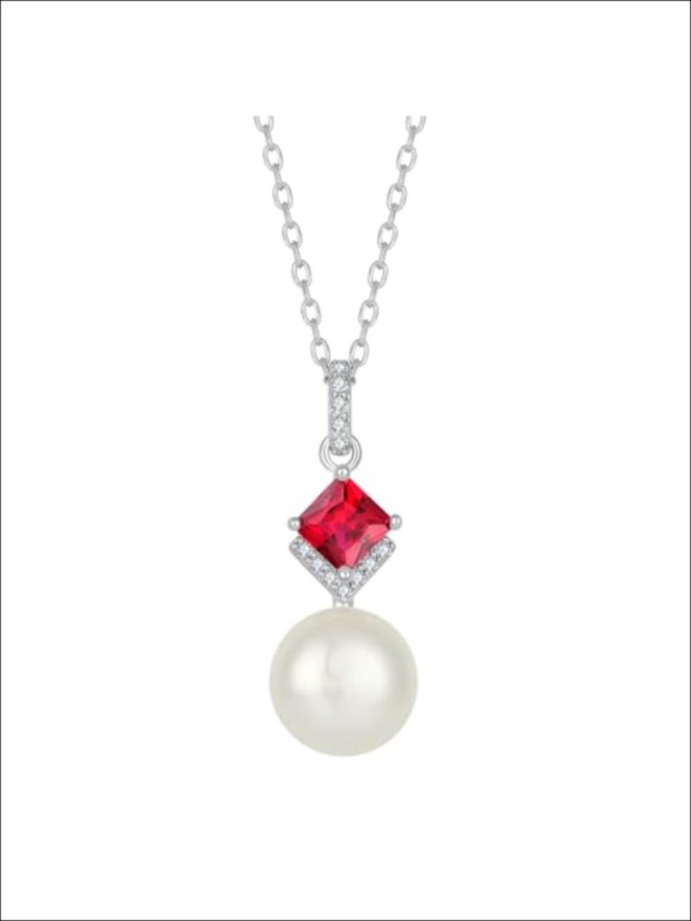 Freshwater Pearl 8MM Necklace Rhodium Plated Brass Pendant